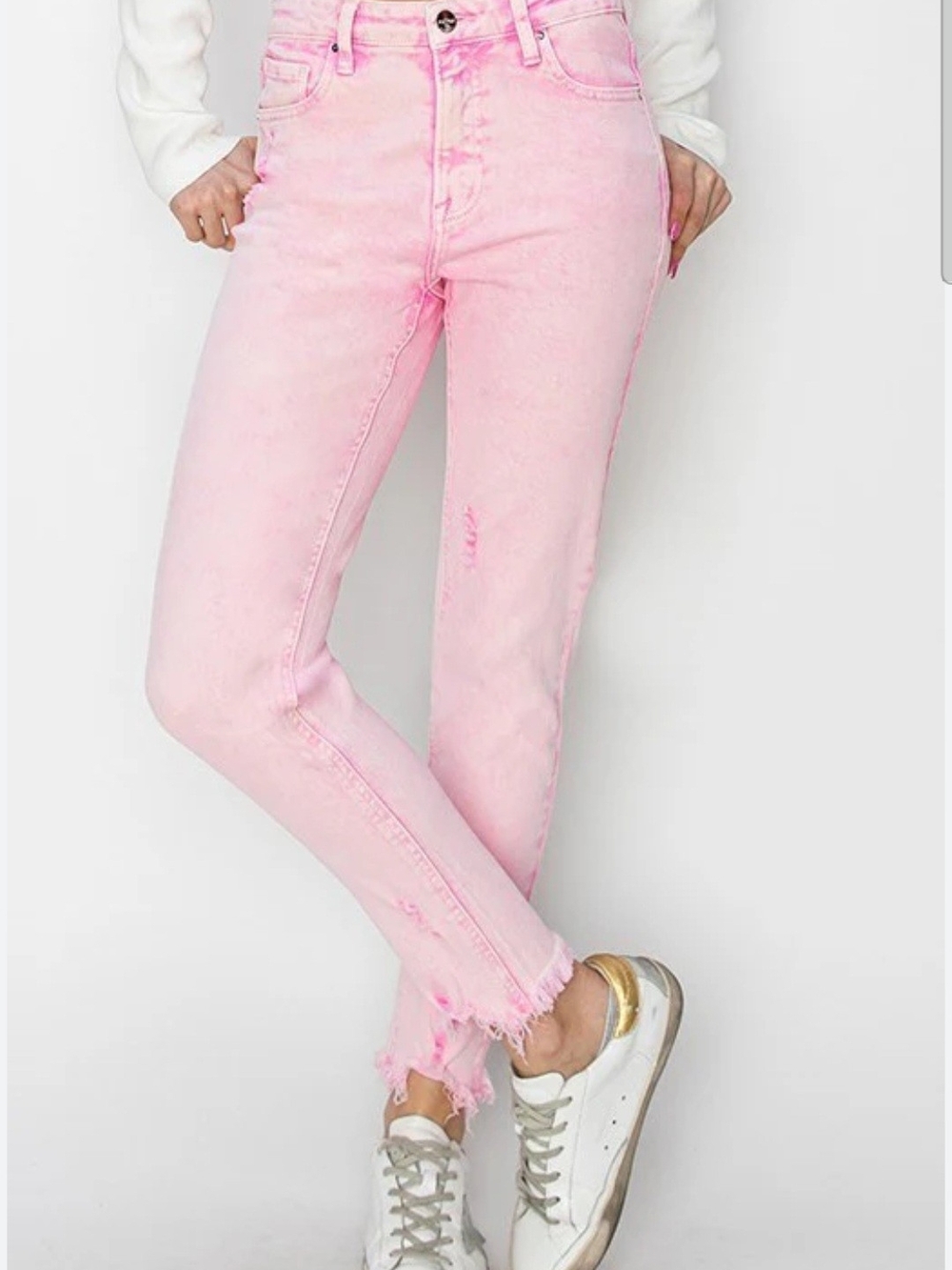 RISEN Pink High-Rise Straight Crop Jeans Size 7/28